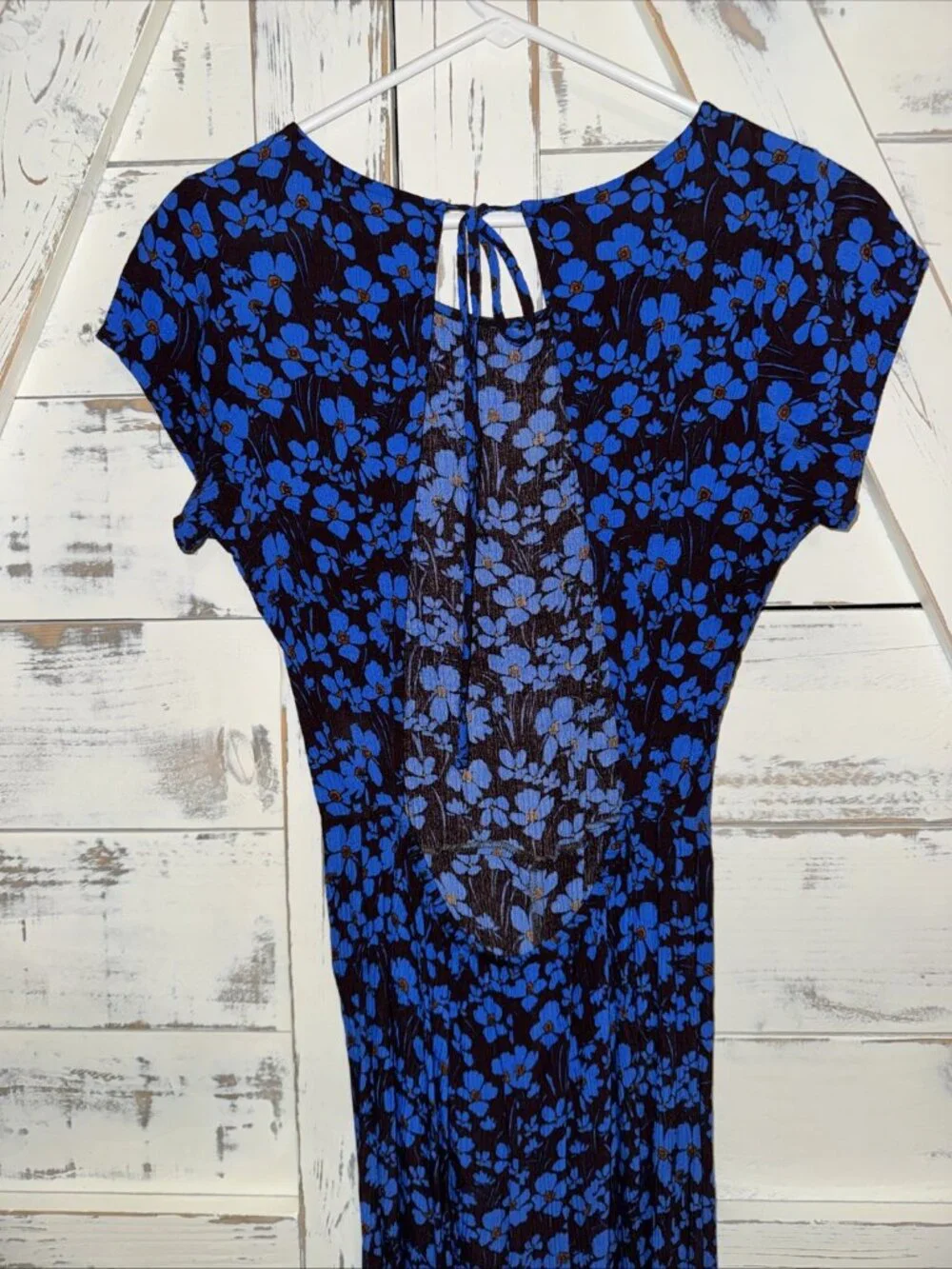 Free People Hailee Jumpsuit Blue Brown Floral Open Back Wide Leg S